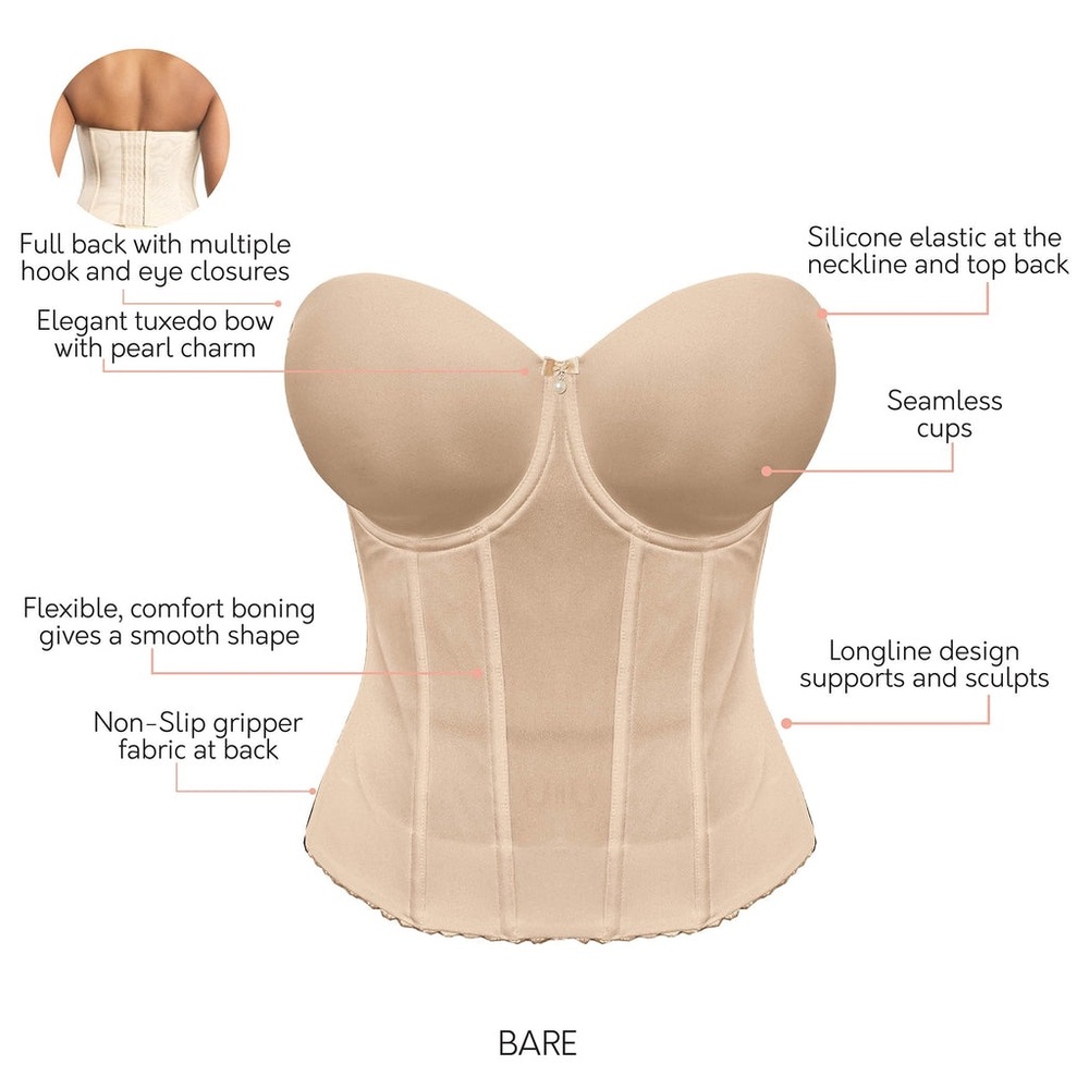 Parfait Elise P6097 Women’s Full Bust Padded Strapless Bustier Bare size XL - Picture 10 of 11